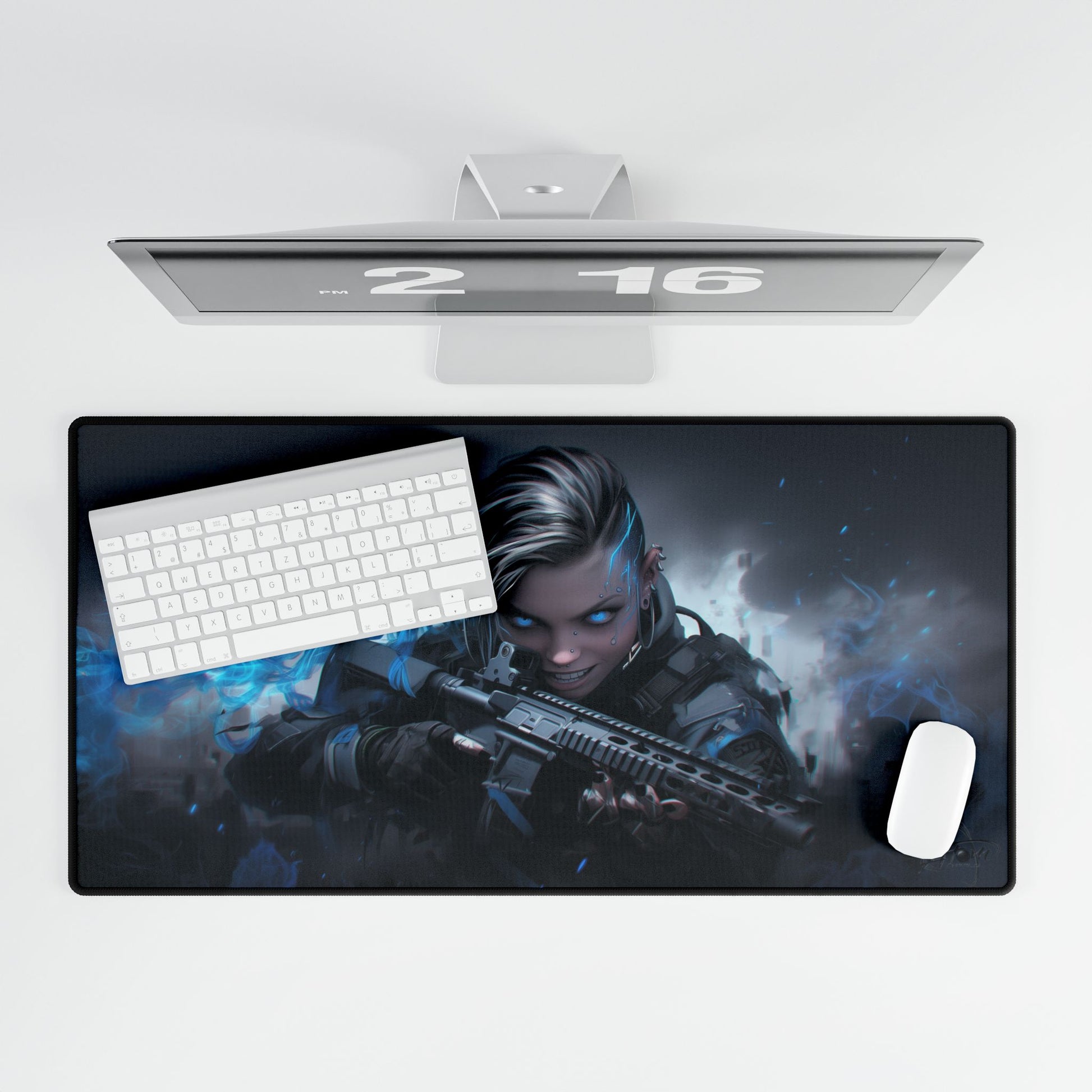 Cyber Huntress - Gaming Desk Mat - AtomTheopolis