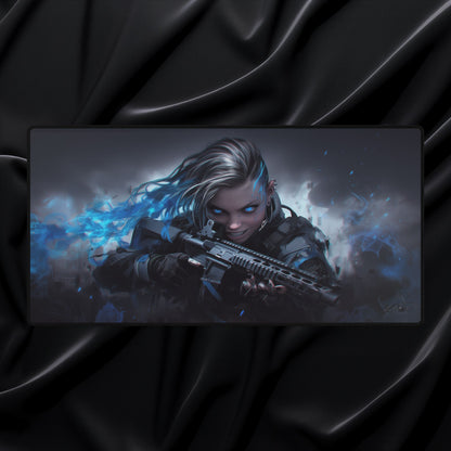 Cyber Huntress - Gaming Desk Mat - AtomTheopolis