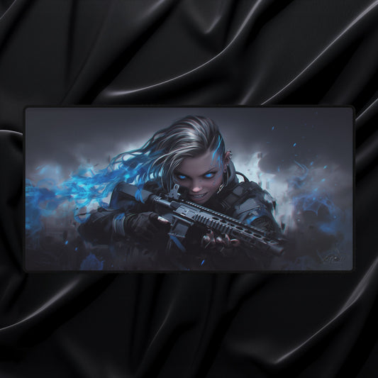 Cyber Huntress - Gaming Desk Mat - AtomTheopolis