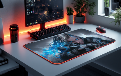 Cyber Huntress - Gaming Desk Mat - AtomTheopolis