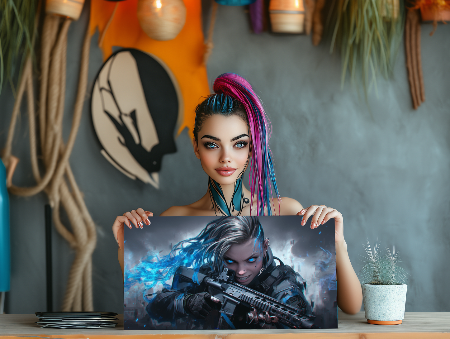 Cyber Huntress - Gaming Desk Mat - AtomTheopolis
